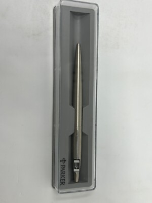 Vintage Parker Jotter Stainless Steel Pen With Case And Unknown Company Logo