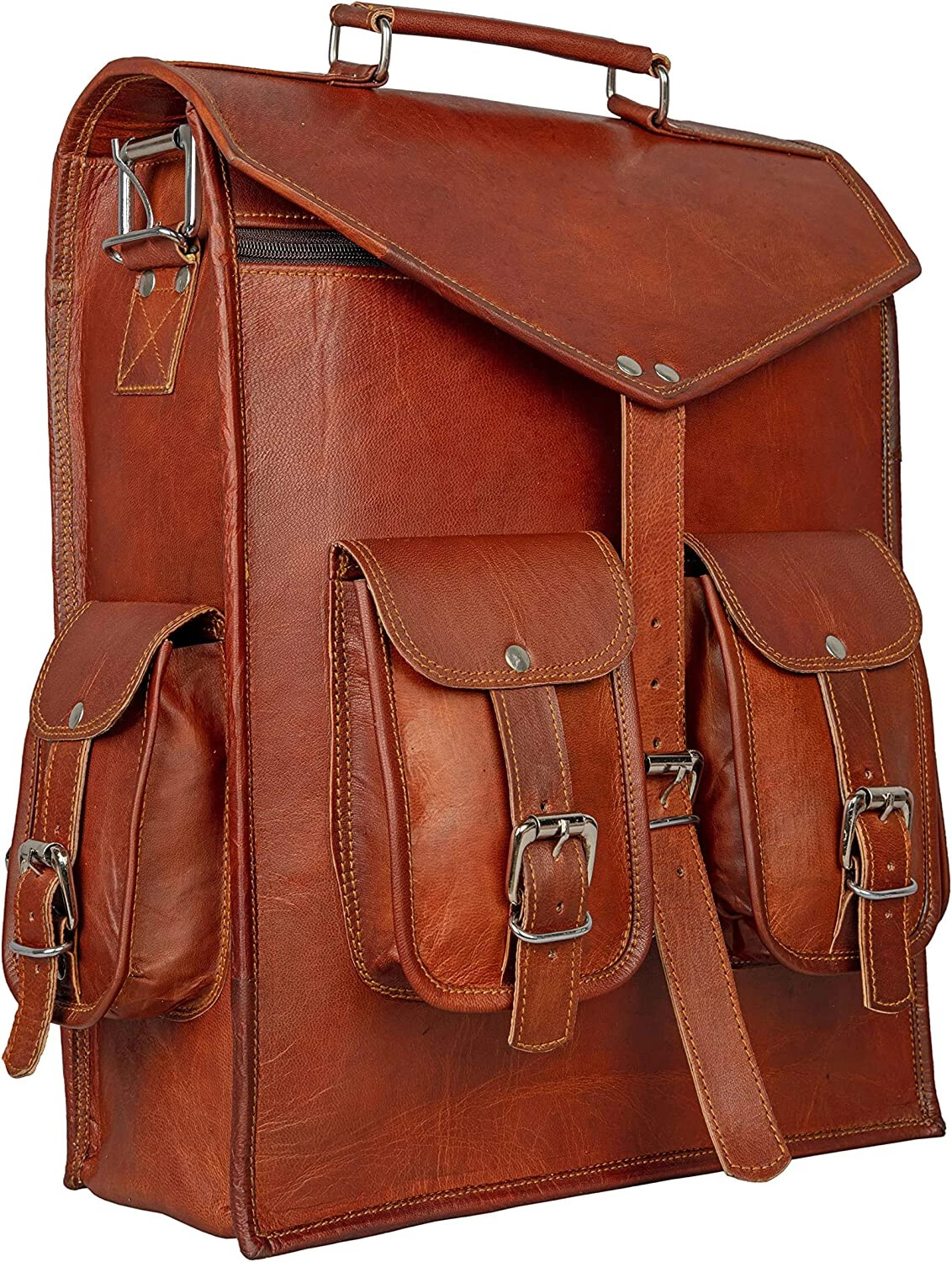 Backpack Smooth Leather Bag Men Laptop Satchel Shoulder Vintage Rucksack Travel