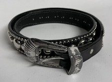 Vintage Nadim Western Cowgirl Silver Tone Leather 38  Belt