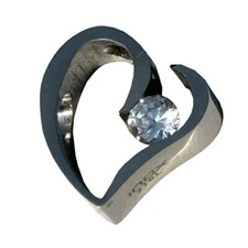 Women's Stainless Steel Open Heart Pendant with Cubic Zirconia Accent