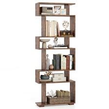 6-tier Storage Bookshelf S-shaped Geometric Bookcase w/Anti-toppling Kits