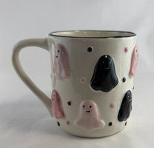 Cobwebs Cauldrons Halloween Ghost Mug 22 Oz Raised Pink Black Ghosts Oversized