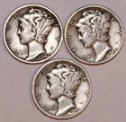 (3) Mercury Dimes - Fine - 1943 1944 1945 - #4328ED