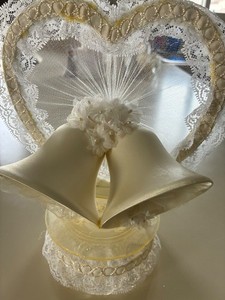 Lace Wedding Cake Topper w/ bride and groom