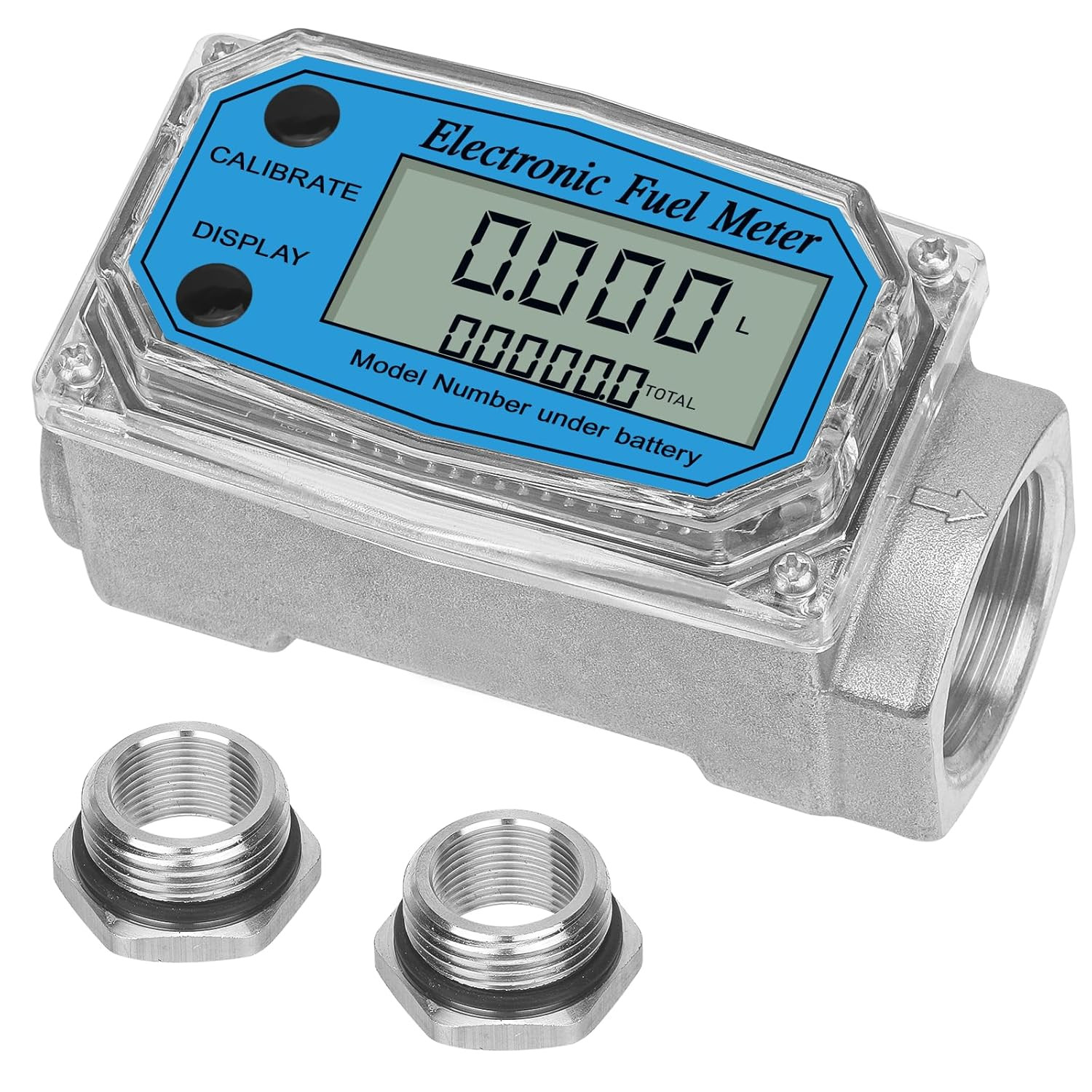 1" 2.6-26 GPM Inline NPT Thread Flowmeter, Digital Turbine Fuel Flow Meter
