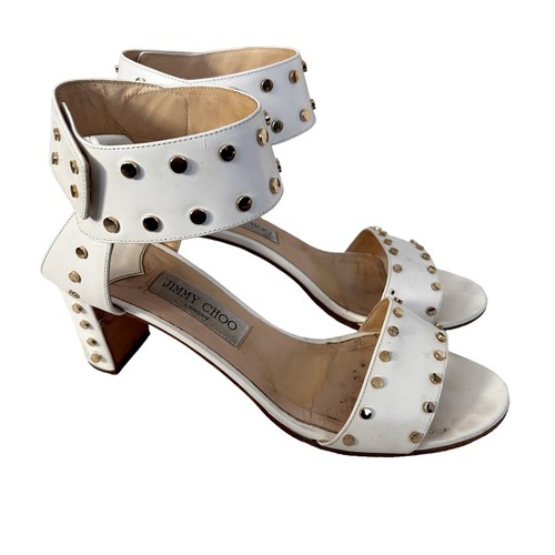 Sandali Jimmy Choo bianchi 65 veto tacco borchiato taglia 11 - Foto 11 di 11