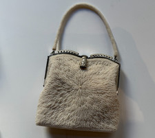 White Hand Beaded Silver Clasp Vintage Evening Purse