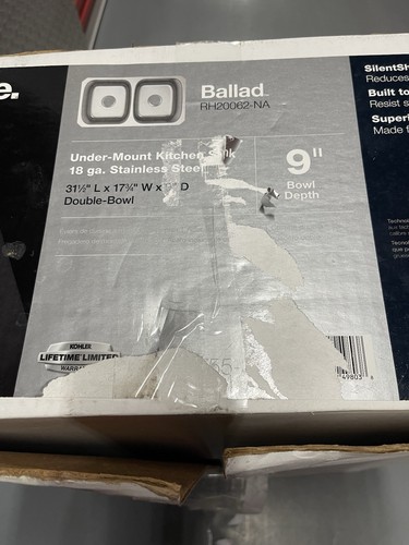 KOHLER Ballad Double Equal Undermount Kitchen Sink K-RH20062-NA SS - OPEN BOX - Picture 4 of 4