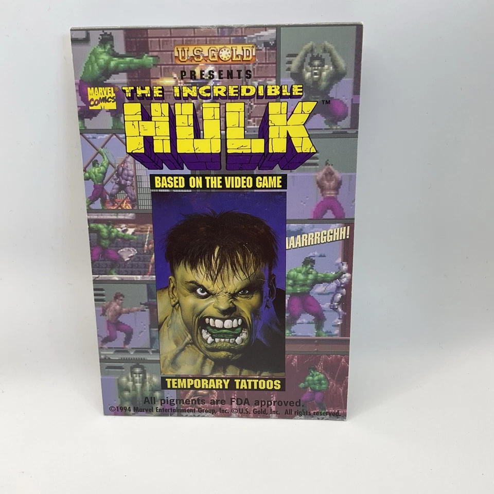 RARE SEGA Genesis 1994 Incredible HULK Temporary Tattoos w Game Manual- US Gold - Image 2 of 4