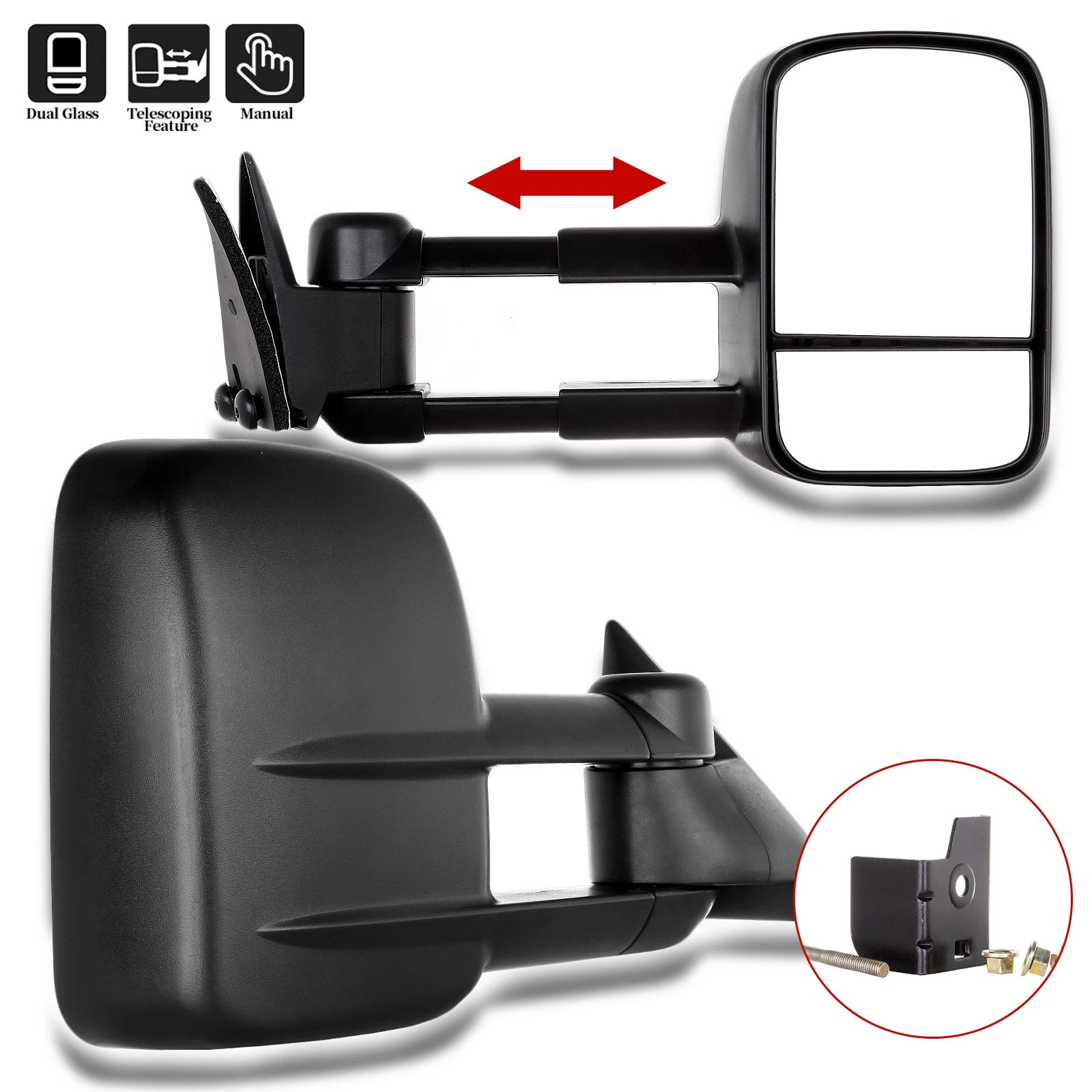 Pair Manual Tow Mirrors Fits 1988-1998 Chevy GMC C/K 1500 2500 3500
