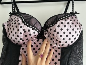 Ann Summers Alice underwired pink polka dot cami suspender corset UK 14