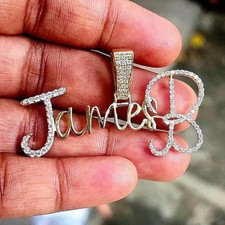 2.40Ct Round Cut Lab Created Diamond Custom Name Pendant 14K Yellow Gold Plated