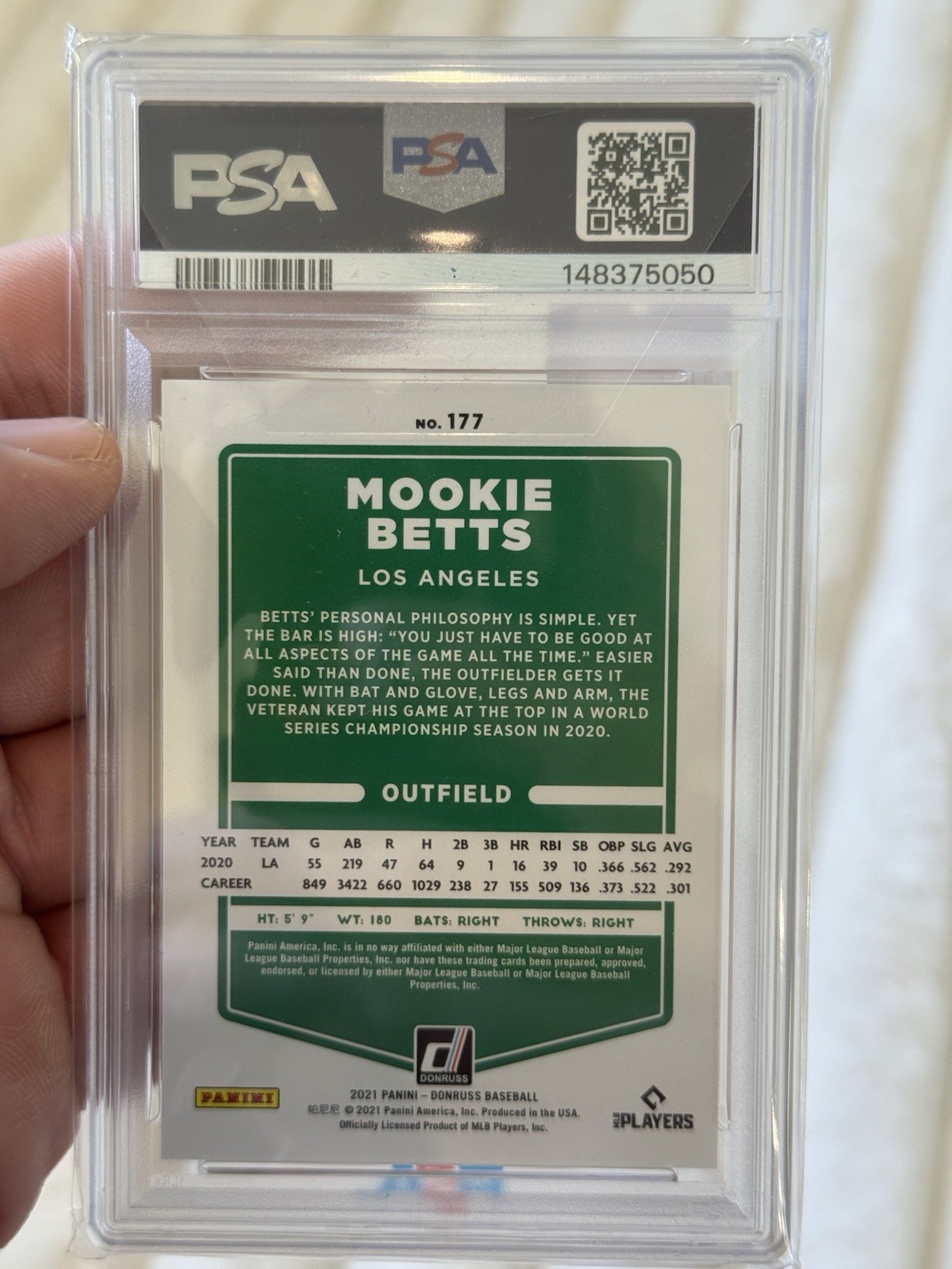 2021 Donruss Mookie Betts #177 One Hundred /100 Psa 10 Pop 1 view 2