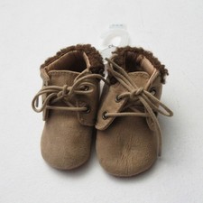 Old Navy Baby Unisex Size 3-6 months Brown Booties Shoes Lace Up Faux Fur Trim