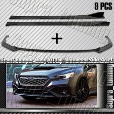 Painted BLK Front Bumper Spoiler Lip + Side Skirt 9PCS For 2022-2025 Subaru WRX