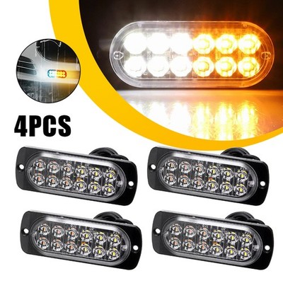 4X 12V Emergency Amber/White 12LED Beacon Warning Flash Strobe Lights For Ford