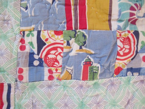 Vintage Beautiful Feed Sacks Farmhouse Hand Sewn SHOO-FLY Thick Quilt; 83"x68" - Picture 16 of 24