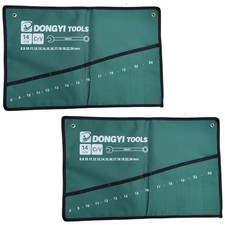2 Pack Wrench Roll Up Pouch Wrench Set Roll Organizer 14 Pocket Slot Canvas T...