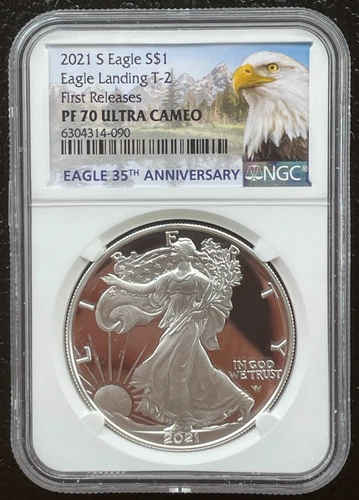 2021-S $1 SILVER AMERICAN EAGLE NGC PF70 Eagle Landing T-2 First Releases  06822