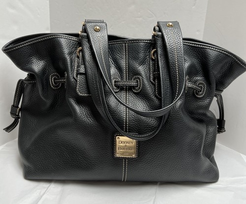 Dooney & Bourke Blac Pebbled Leather Large Handbag White Stitching