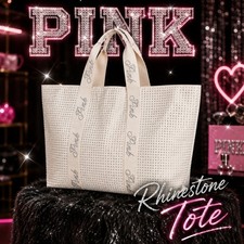 NWT Victoria s Secret PINK Ivory Rhinestone Bling Large Tote Weekender