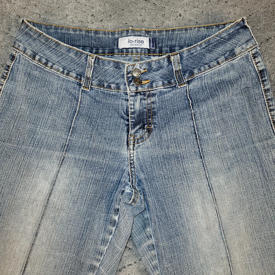 Pantalones de mezclilla Jordache de colección para mujer 7/8 azul campana parte inferior a pelo tiro bajo Y2K hippie Foto 3 de 4