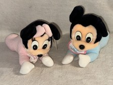 Disneyland Baby Mickey Baby Minnie Terry Cloth Crawling Baby Plush Lot 1984