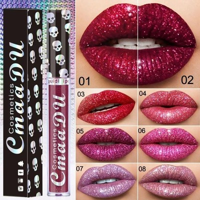CmaaDU 8 Colors Glitter Liquid Lipstick Matte Waterproof Long Lasting Lip Gloss