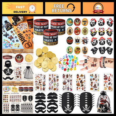 144 Pcs Pirate Party Favors - Bracelets, Tattoos, Eye Patches, Gold Coins & More