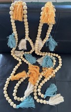 Beads  Tassels, Wood Beads with teal, orange,  cream tassels, garland - banner
