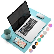 Desk Mat Waterproof Pad Leather Dual-Sided 23.6x13.7 Inch Calamine Blue Green