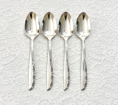 (4) VTG ~ Oneida Wm Rogers BRITTANY ROSE Silver Plate Teaspoons *SHIPS FREE*