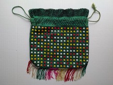 1960  s Vintage Beaded Candy Dot Handbag Cinch Fringe