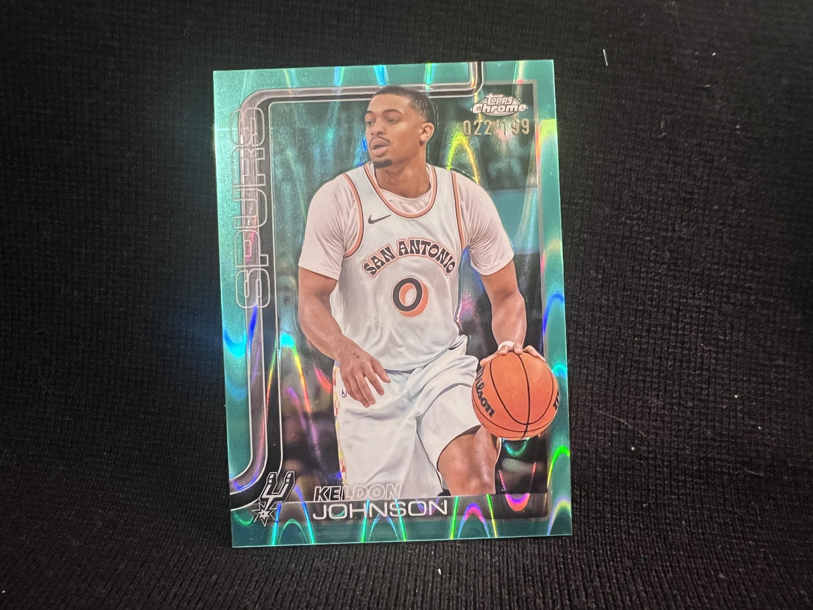 2025-26 Topps Chrome #220 Keldon Johnson Aqua RayWave Refractor #/199