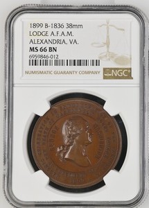 1899 GEORGE WASHINGTON MASONIC NATIONAL MEMORIAL B-1836 LODGE  NGC MS 66 BN