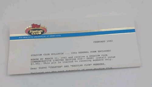 Vtg 1992 Topps Stadium Club Membership Paperwork Bulletin MLB Football Hockey - Picture 5 of 21