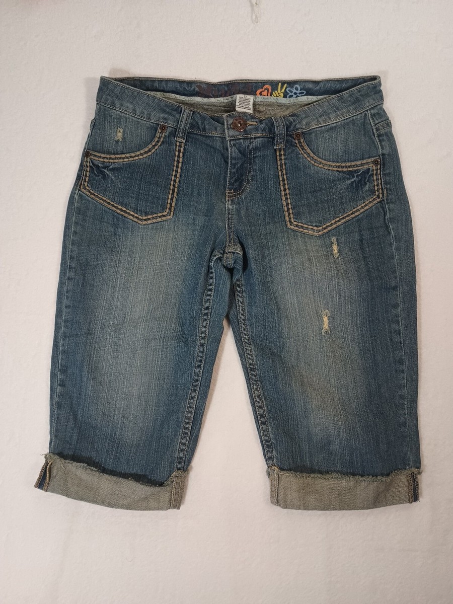 Mudd Jeans Juniors Size 11 Capri Distressed Low Rise Blue Denim - Main Image