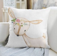 Baby Deer Woodland Watercolor Baby Nursery Girl Decorative Pillow Cover 18x18