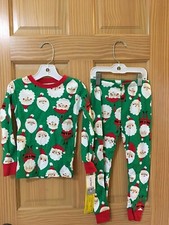 New Carter's Boys Santa Pajama set Snug Long Sleeve Pants Green Red Christmas 4t