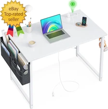 Small Desk with Power Outlets and USB Port Computer Desk for Home Office Gaming