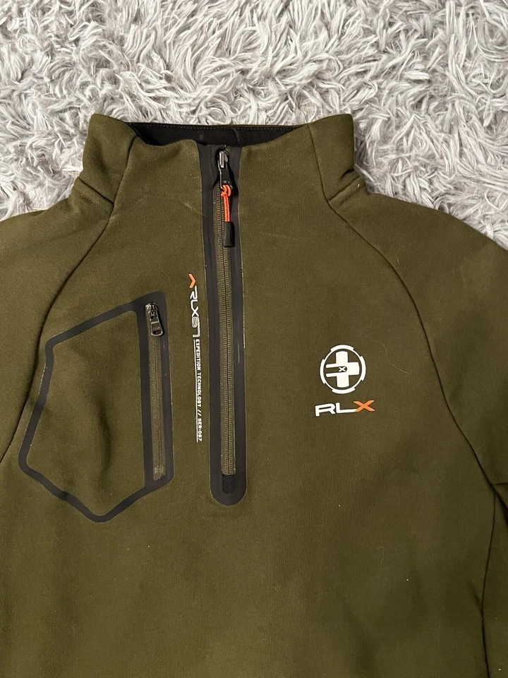 Ralph Lauren Expedition Technology Sweater Mens S 1/4 Zip Olive Green - Image 2 of 4