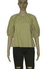 Rhode Short Sleeve Gather Poplin Khaki Cutout Tie Knot Cotton Blouse Top New XS