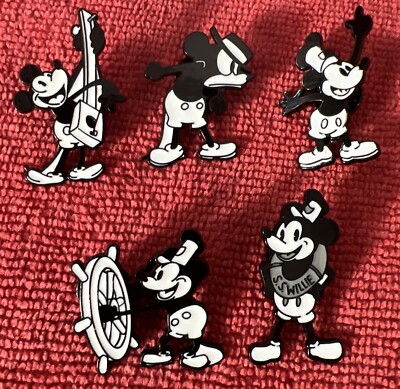   Lot 5 pc set Mickey Mouse Steamboat Willie Enamel Lapel Disney Pin Cartoon