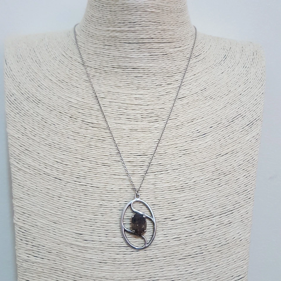 Collar vintage de plata de ley 925, colgante de cuarzo ahumado, Edimburgo 1976 Foto 2 de 4