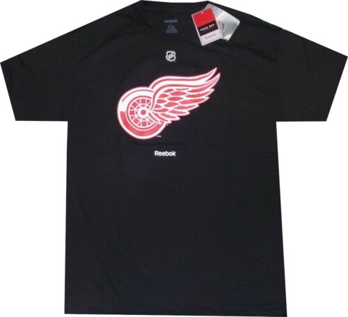 Detroit Red Wings Reebok logo primaire homme T-shirt noir étiquettes neuves - Photo 1/3