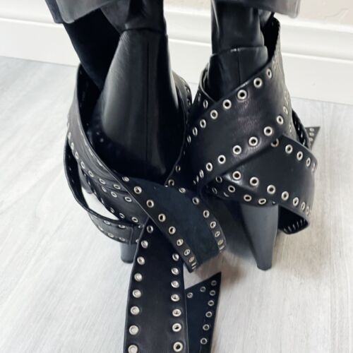 Isabel Marant Black Studded Leather Ankle Tie Boots - Picture 3 of 4