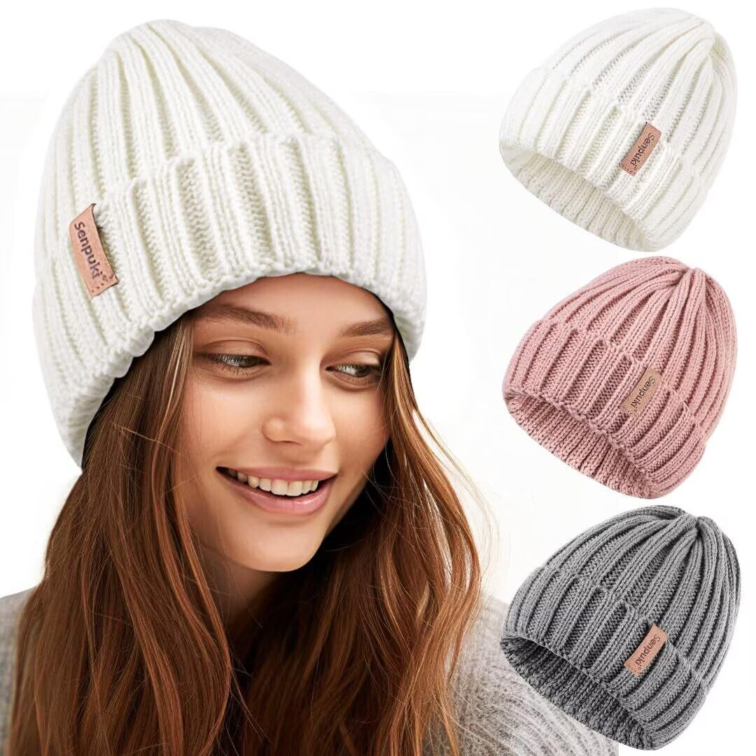 Women's Winter Knit Beanie Hat 3PCS Set Fashionable Cold Weather