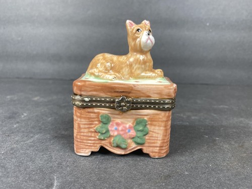 Limoges Style Dog Trinket Box - Imagen 3 de 9