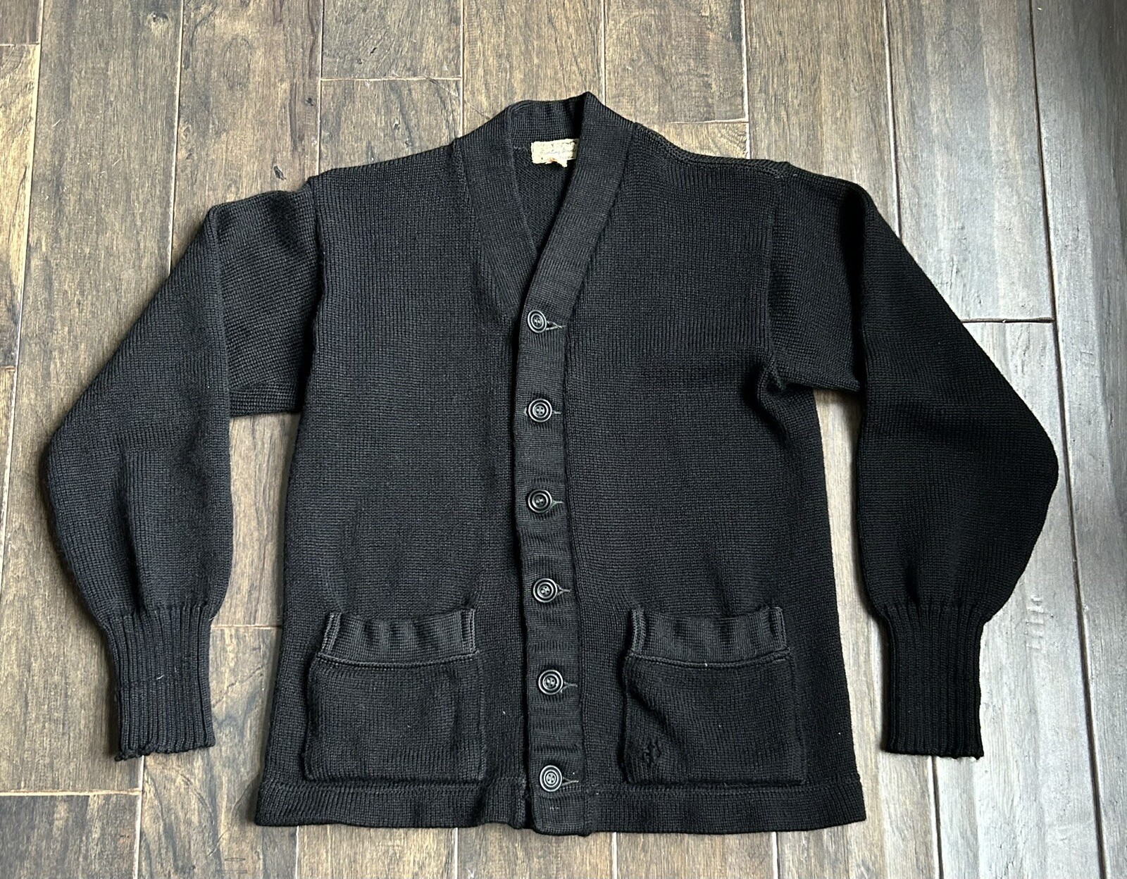 Vintage Sand Knit Wool Letterman Sweater Cardigan Sz … Gem