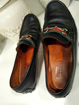 Gucci Black Leather Loafers Men's Size 9.5 D Authentic Luxury